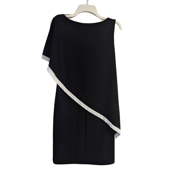 β‘Lauren Ralph Lauren Black & White Asymmetric Overlay Dress β Size 10 (EUC) - Picture 3 of 4